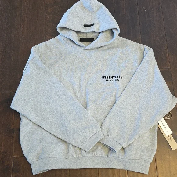 Essentials Gray Hoodie with Black Logo - Picture 3 of 3